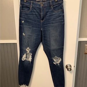 American Eagle Outfitters Women's Dark Blue Distressed Skinny Jeans